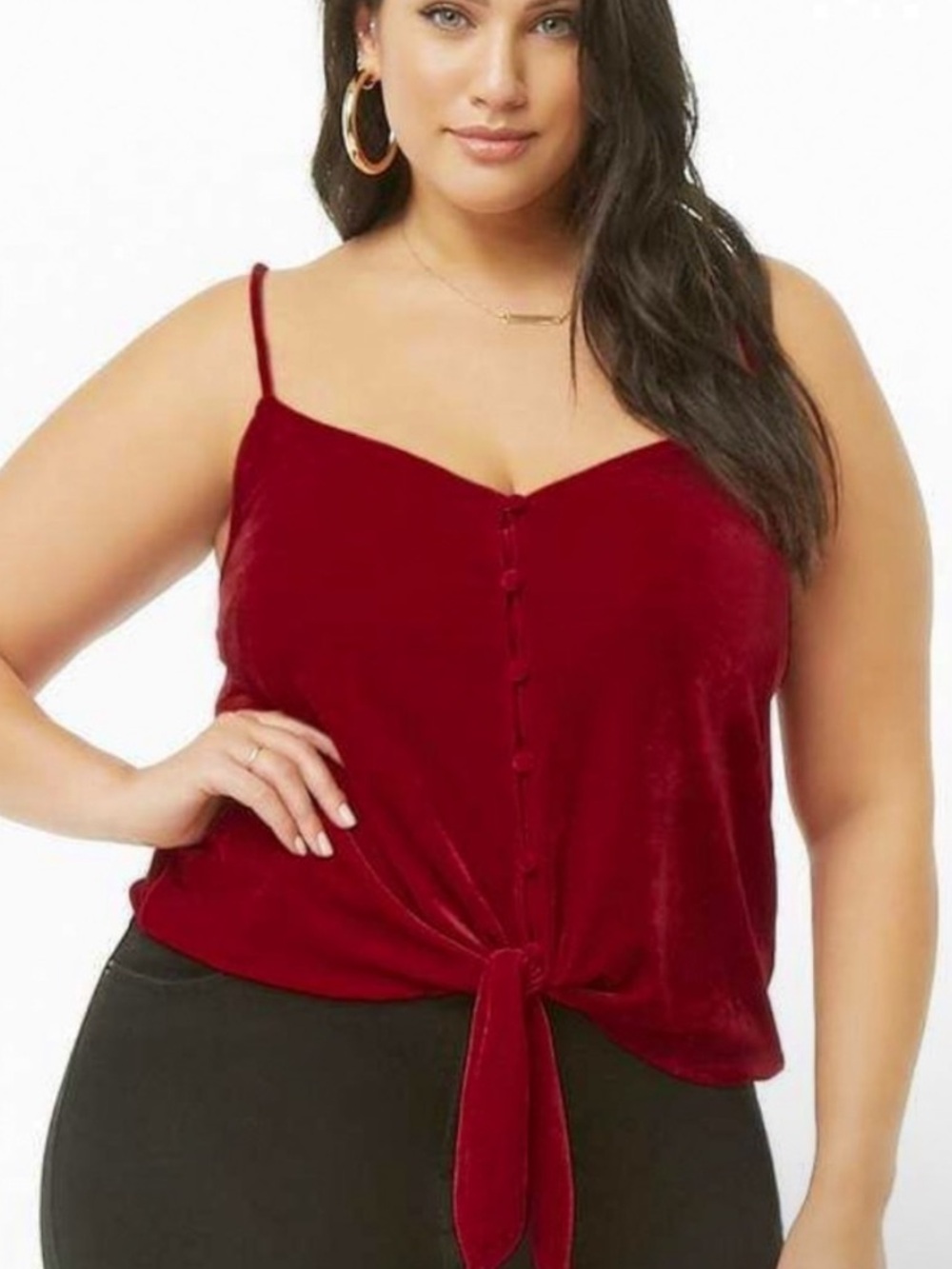 FOREVER 21 Red Velvet Tie Front Camisole 1X